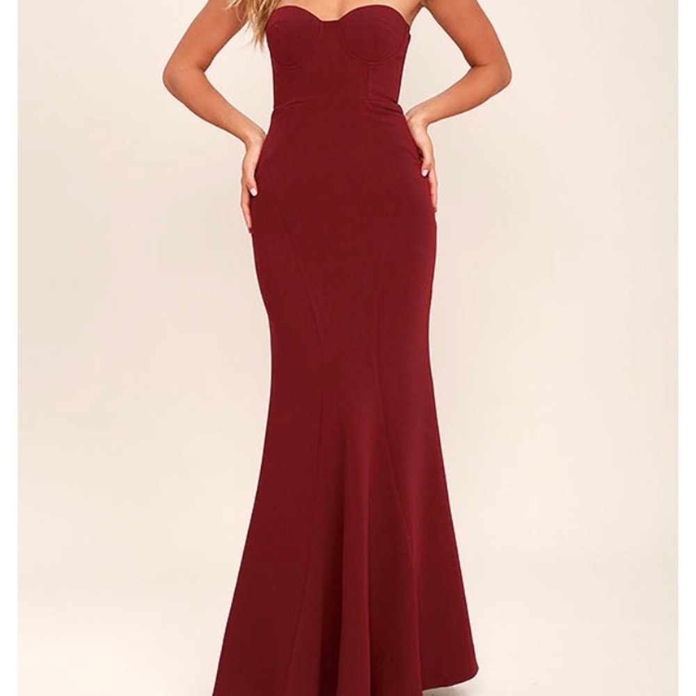 Lulus BURGUNDY STRAPLESS MAXI DRESS